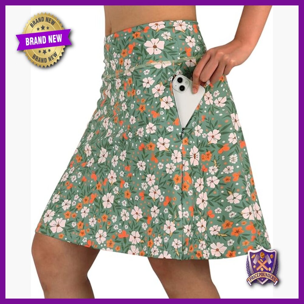 Women's Knee-Length Skort with Zipper Pockets for Tennis Golf